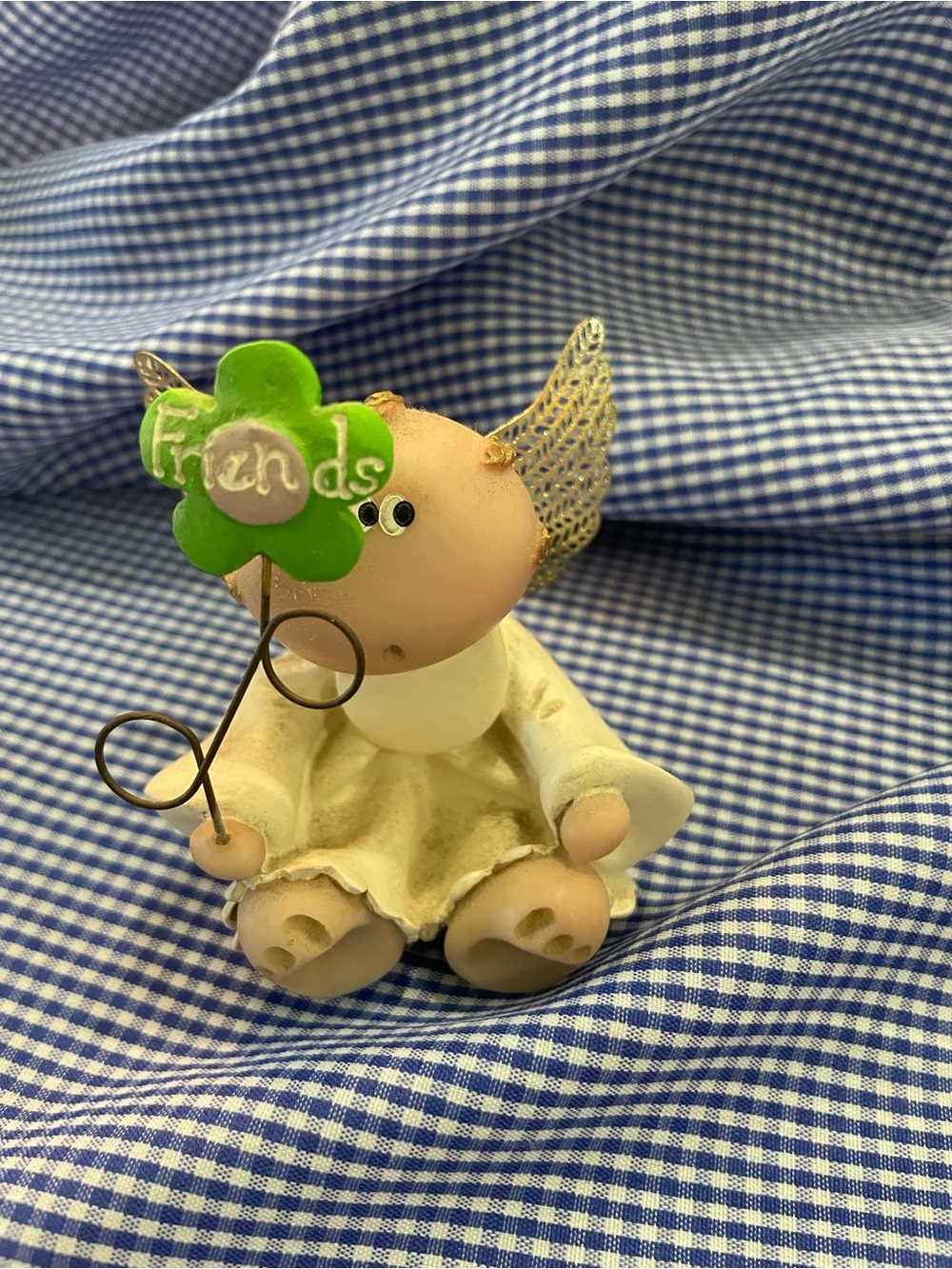 Angel Cheeks Figurine Holding Green flower "Friends"